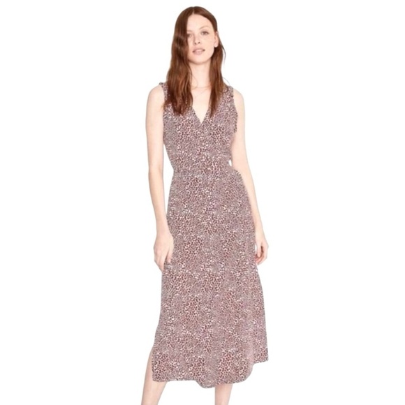 Anine Bing Leah Silk Heart Print White & Red True Wrap Midi Dress Women’s Large - Picture 1 of 14
